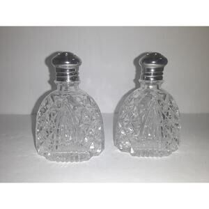 Pressed Glass Salt and Pepper Shaker Set with Silver Lids